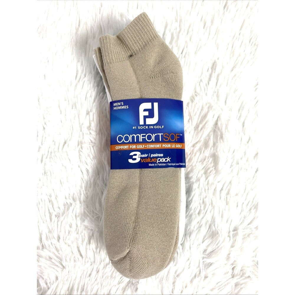 FootJoy Ankle Socks ComfortSof Sport Mens 7-12 Golf 3 Pairs White Black Beige